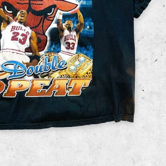 Vtg 90s Chicago Bulls 3 Peat World Champs AOP Shirt, Jordan Rodman, Rap Tee, XL - Picture 4 of 12